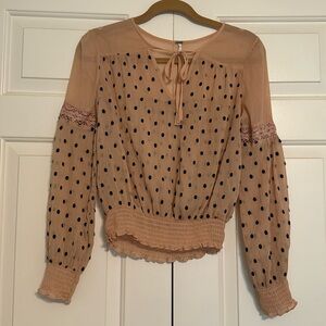 Free people polka dot long sleeve blouse top XS
